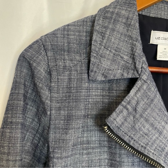 LIZ CLAIBORNE Women’s Blue Lined Moto Zip Up Cropped Jacket Size Medium - Picture 8 of 16